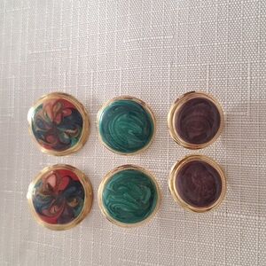 90s Pierced Earring Trio Goldtone Metal Sparkle Swirl Orange Gold Purple Green